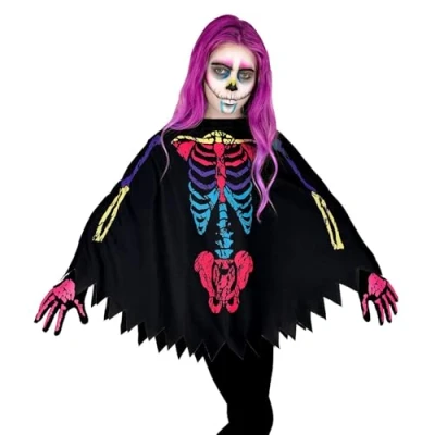 Afbeelding van Widmann Spook &amp; Skelet Kostuum Warmbloedig Poncho Kind Zwart One Size Halloween Verkleedkleding