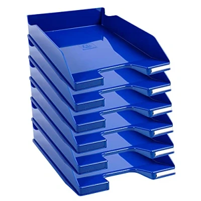Afbeelding van Exacompta Ref. 113203D Set van 6 COMBO MIDI brievenbakjes nuttige afmetingen 34 x 25 6,5 cm voor documenten DIN A4+ kleur koningsblauw glanzend