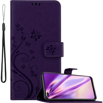 Afbeelding van Cadorabo Hoesje geschikt voor Realme 6 PRO in BLOEMEN DONKER PAARS Beschermhoes bloemmotief met magnetische sluiting, standfunctie en kaartsleuven Book Case Cover Etui