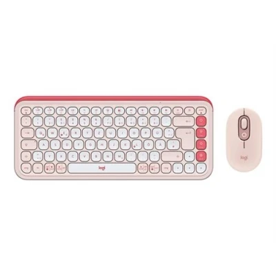 Image de Logitech POP Icon Combo Ensemble clavier et souris sans fil Bluetooth LE QWERTZ Allemand blanc cassé, rose