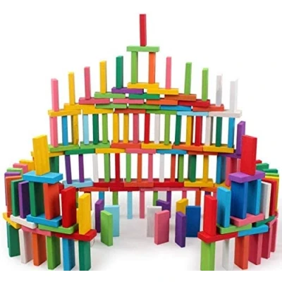 Afbeelding van YIQI Domino Blokset van Gekleurd Hout, 120 Stuks, Educatief Speelspel voor Kinderen, Racing Speelgoedspel