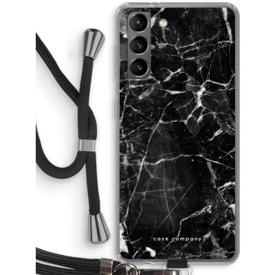 Afbeelding van Case Company® hoesje met Koord geschikt voor Samsung Galaxy S21 Zwart Marmer Telefoonhoesje Bescherming aan alle Kanten en Over de Schermrand