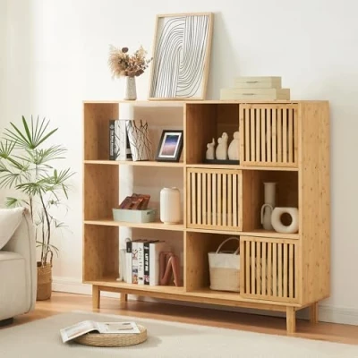Afbeelding van Boekenkast Ypäjä schap 127,5x147x39 cm bamboe naturel [en.casa]
