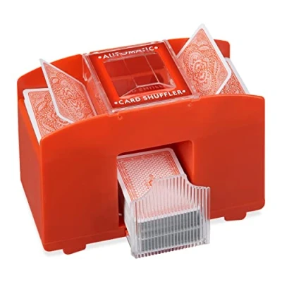Afbeelding van Relaxdays elektrische kaartenschudmachine 4 decks automatische kaartenschudder rood