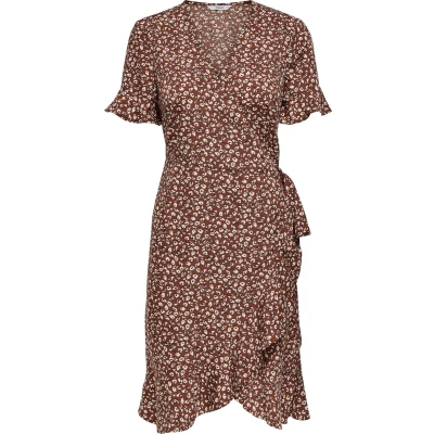 Afbeelding van ONLY Onlolivia WRAP Dress Jurk, Dames, Maat: 34, Henna