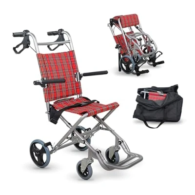 Afbeelding van Mobiclinic Neptuno Transportrolstoel Inklapbaar Lichtgewicht Travel Rolstoel Vouwbare voetsteunen en armsteunen Aluminium Veiligheidsgordel Met transporttas Rood
