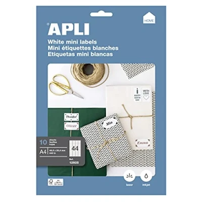 Afbeelding van APLI Home Permanente kleeflaag wit 48.5 x 25.4 mm 440 etiket(ten) (10 vel(len) 44) map met eurogat etiketten