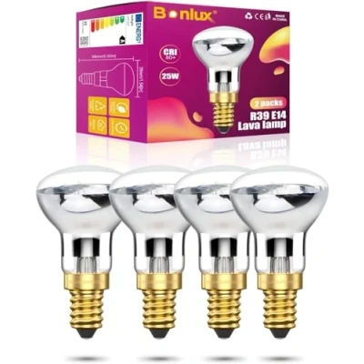 Afbeelding van Bonlux 25 W R39 Lavalamp E14 gloeilamp dimbaar warm wit 2400 K 2600 240 V kleine schroef Edison SES stralingshoek 360 (4 stuks)