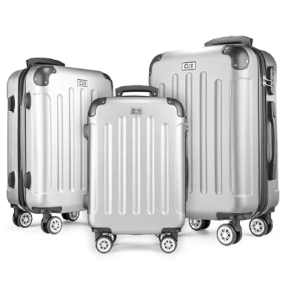 Afbeelding van POSH Harde koffer met wieltjes, handbagage, 4 wielen, ABS koffer, vakantiekoffer in kit M L XL, zilver., van