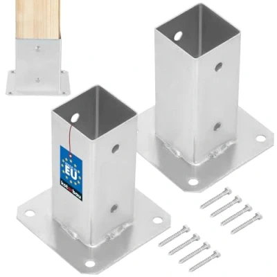 Afbeelding van KOTARBAU® Set van 2 schroefpaalhouders, 60 x mm, vierkant, vloerhuls, paalhouder staal, thermisch verzinkt, zilver, paalhouder, hout, paalbevestiging, hout