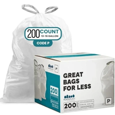 Afbeelding van Plasticplace Simplehuman (x) Code P, compatibel met kiezelband, 13 16 gallon, 50 x 80 cm, 200 count, wit