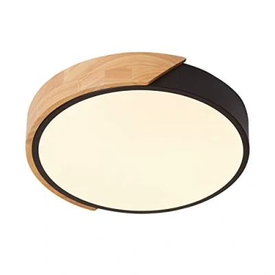 Afbeelding van Schindora Led plafondlamp, 24 W, warmwit, 3000 K, 1600 lm, modern, rond, van hout, voor binnen, ﾘ30cm, woonkamer, hal, huis, kantoor, veranda