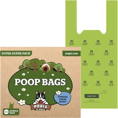 Afbeelding van Pogi&#039;s Poop Bags 900 hondenpoepzakjes met eenvoudige sjorgrepen biologisch afbreekbaar, geurig, luchtdicht