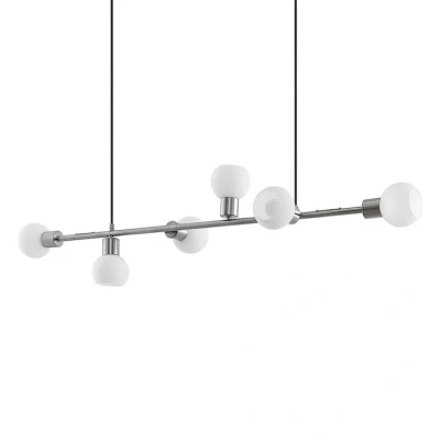 Afbeelding van Lindby Hanglampen 6lichts staal, glas E14 mat nikkel, opaal wit Inclusief lichtbronnen