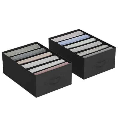 Afbeelding van SONGMICS RUS009B02 Set van 2 opvouwbare lade organizers met 6 vakken voor broeken, kleding, 42 x 30 17 cm, klassiek zwart
