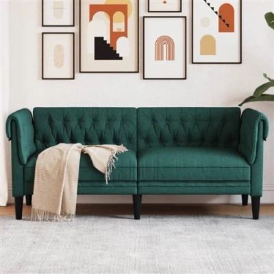 Afbeelding van vidaXL Tweezitsbank Chesterfield stijl stof donkergroen