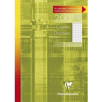 Afbeelding van Clairefontaine 57222C Een dubbel niet geperforeerd kopieeretui A4 21 x 29,7 cm 200 pagina&#039;s kleine ruitjes met marge wit papier 90 g herbruikbare etui