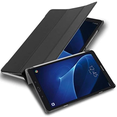 Afbeelding van Cadorabo Tablet Hoesje geschikt voor Samsung Galaxy Tab A 2016 (10.1 inch) in SATIJN ZWART Ultra dun beschermend geval met automatische Wake Up en Stand functie Book Case Cover Etui