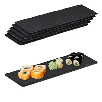 Afbeelding van Relaxdays serveerplank leisteen 6 stuks borrelplank kaasplank Sushi 30 x 10 cm