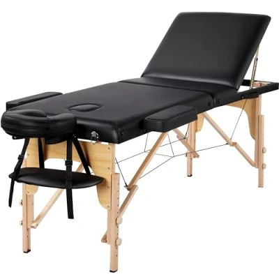 Afbeelding van Yaheetech draagbare massagetafel met 3 zones In hoogte verstelbare hoofdsteun en afneembare armsteunen voor fysiotherapie Zwart
