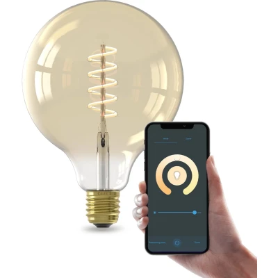 Afbeelding van Calex Slimme LED Lamp E27 Wifi Verlichting Spiraal Filament Globe 12.5cm Smart Lichtbron Goud Dimbaar Warm Wit licht 7W