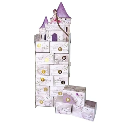 Afbeelding van Papierdrachen Adventskalender 2023 om te vullen, kerstkalender met dozen, Rapunzel, toren in elkaar zetten, kalender herbruikbare set van 2