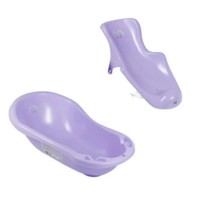 Afbeelding van Hylat Baby Praktische babybadkuip met deksel en badzitje TÜV Rheinland getest, antislip comfortabel voor de eerste levensmaanden. Lite collectie. Kleur: paars. Motief: