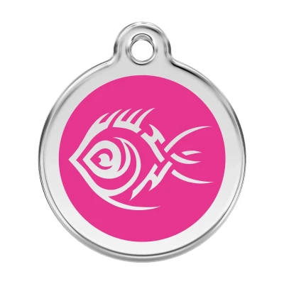 Afbeelding van Tribal Fish Hot Pink roestvrijstalen hondenpenning large/groot dia. 3,8 cm RedDingo