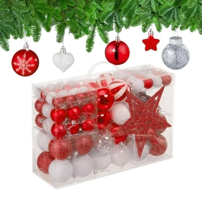Afbeelding van Relaxdays kerstballen kerstboomversiering kerstboom ballen kunststof set van 101 rood