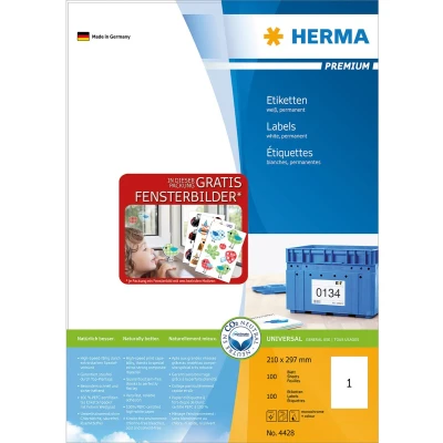 Afbeelding van Etiket HERMA 4428 210x297mm A4 premium wit 100stuks