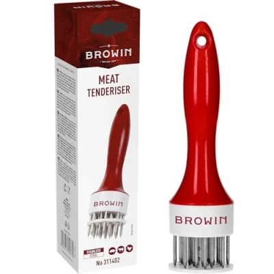 Afbeelding van Browin 311402, vlees verzachten, steaks bereiden, ronde vorm, roestvrij staal, vleesmolen, wit rood, M