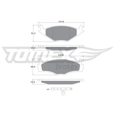 Afbeelding van TOMEX brakes TX 10 14 Remblokkenset Vooras Met toebehoren VOLKSWAGEN: GOLF 2, 1 Cabriolet, Polo II Coupe, SEAT: Ibiza Córdoba I Saloon