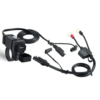 Afbeelding van iMESTOU SAE naar USB adapter, waterdichte snelstopcontactdoos voor motorfiets met dubbele 2,4 A en (4,8 A) oplader voltmeter smartphone, GPS tablet