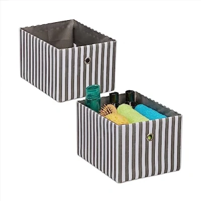 Afbeelding van Relaxdays stoffen opbergmand 16 x 20 25 cm set van 2 gestreept speelgoedmand grijs wit