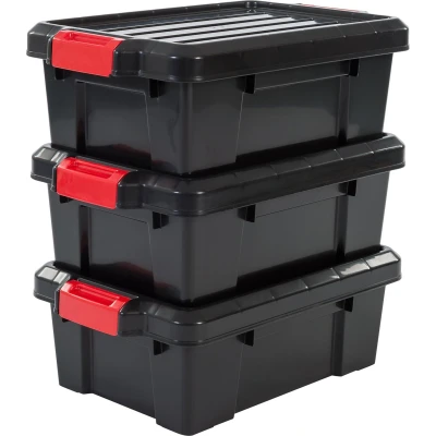 Afbeelding van IRIS Powerbox Opbergbox 12,5L Kunststof Zwart/Rood Set van 3
