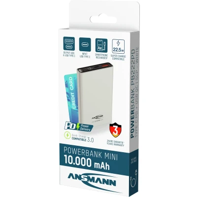 Afbeelding van Ansmann PB222PD Powerbank 10000 mAh LiPo USB A, C Wit