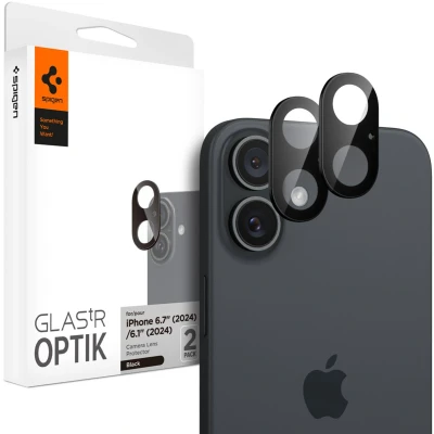 Afbeelding van Spigen Glas.tR Optik camerabescherming, compatibel met iPhone 16, 16 Plus, 2 stuks, zwart, krasbestendig, hardheid 9H