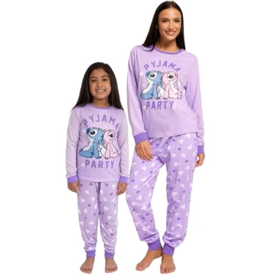 Afbeelding van Dinsey Stitch pyjama voor meisjes, moeder en dochter, engel, tieners, Dames