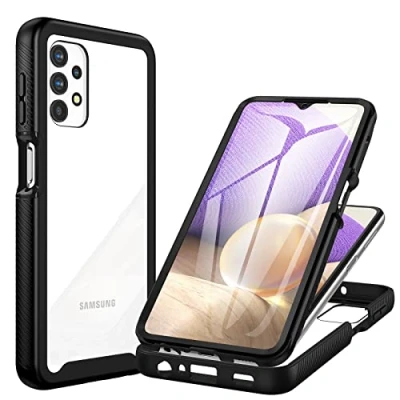 Afbeelding van CENHUFO Beschermhoes voor Samsung A32 5G (niet 4G), schokbestendig, met displaybeschermfolie, 360 graden telefoon, dubbelzijdige bumper, transparant, draagbaar, integraalbeschermhoes Galaxy zwart