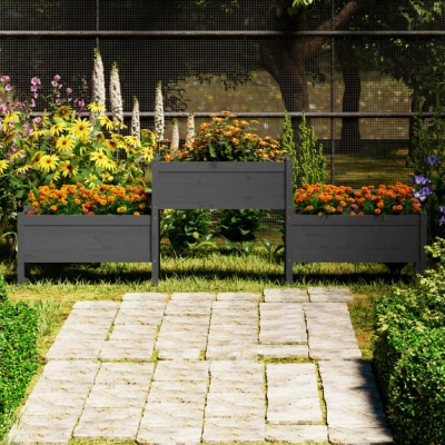 Afbeelding van Plantenbak 245,5x44x75 cm massief grenenhout grijs