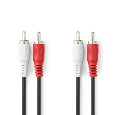 Afbeelding van Nedis Cagl24200Bk10 Stereo Audiokabel 2X Rca Male Vernikkeld 1.00 M Rond Zwart Label