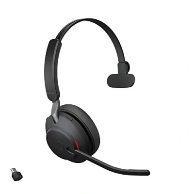 Afbeelding van Jabra Evolve2 65 monaural On Ear headset Telefoon Bluetooth Mono Zwart Volumeregeling, Indicator voor batterijstatus, Microfoon uitschakelbaar (mute)