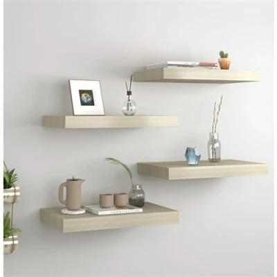 Afbeelding van Wandschappen zwevend 4 st 40x23x3,8 cm MDF eikenkleurig