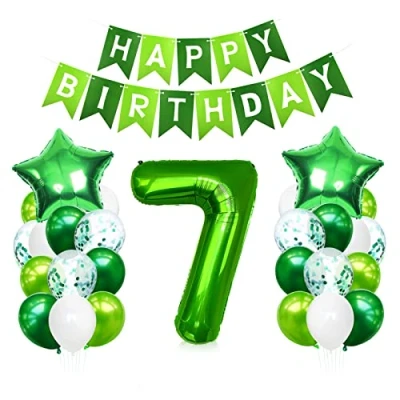 Afbeelding van Bluelves 7 jaar verjaardagsballon, ballon cijfer 7, groene heliumballonnen, verjaardagsballon voor kinderen, meisjes en jongens