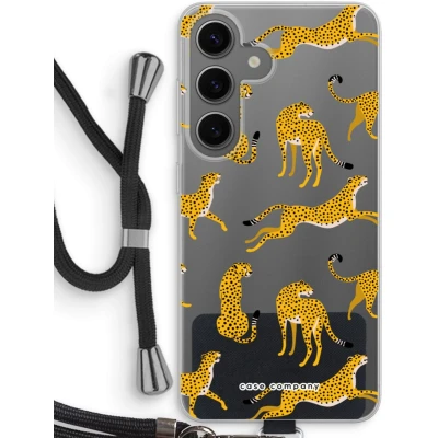 Afbeelding van Case Company® hoesje met Koord geschikt voor Samsung Galaxy S24 Luipaard Telefoonhoesje Zwart Bescherming aan alle Kanten en Over de Schermrand