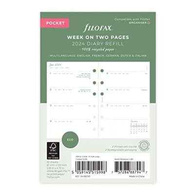 Afbeelding van Filofax 2024 agenda vulling eco 7 dagen / 2 pagina&#039;s 81mm x 120mm