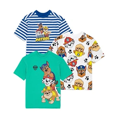 Afbeelding van Paw Patrol Jongens T Shirts 3 Pack Toddler Kids Rubble Chase Marshall Rescue Puppy Blauw Groen Wit Top Geschenken voor tv programma&#039;s, Veelkleurig
