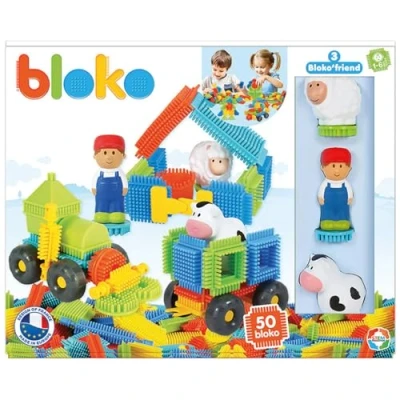 Afbeelding van BLOKO bouwspeelset met 50 blokken en 3 boerderijfiguren vanaf 12 maanden Made in Europe bouwspeelgoed 503592