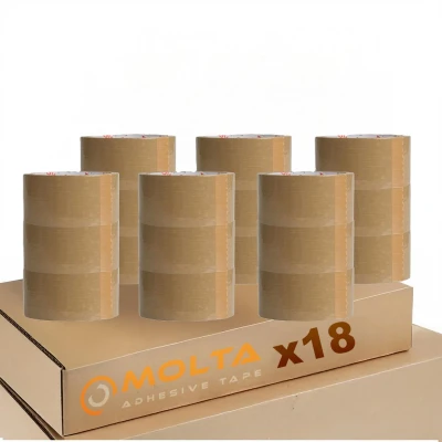 Afbeelding van MOLTA SOLVENTA PLUS BRUINE pakkettape 48 mm x 55 m Pakketplakband Kartontape Verpakkingstape voor pakketten en dozen 18 Rollen NATURAL RUBBER
