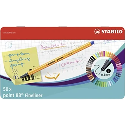 Afbeelding van Fineliner STABILO point 88/50 fijn assorti blik à 50 stuks